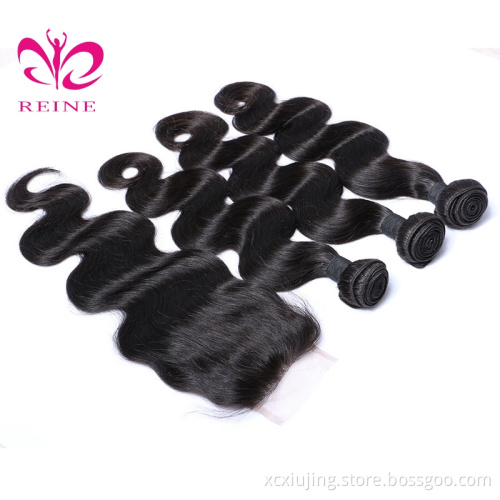 Wholesale Vendors for Raw Virgin Hair Brazilian Body Wave Bundles with Closure 3 Bundles with Closure Unprocessed Human Hair